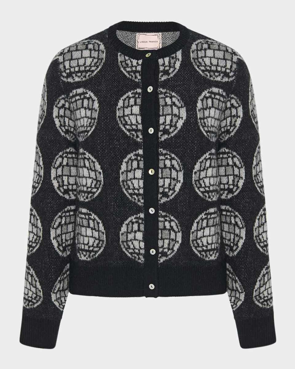 Crewneck Disco Ball Jacquard Knit Cardigan